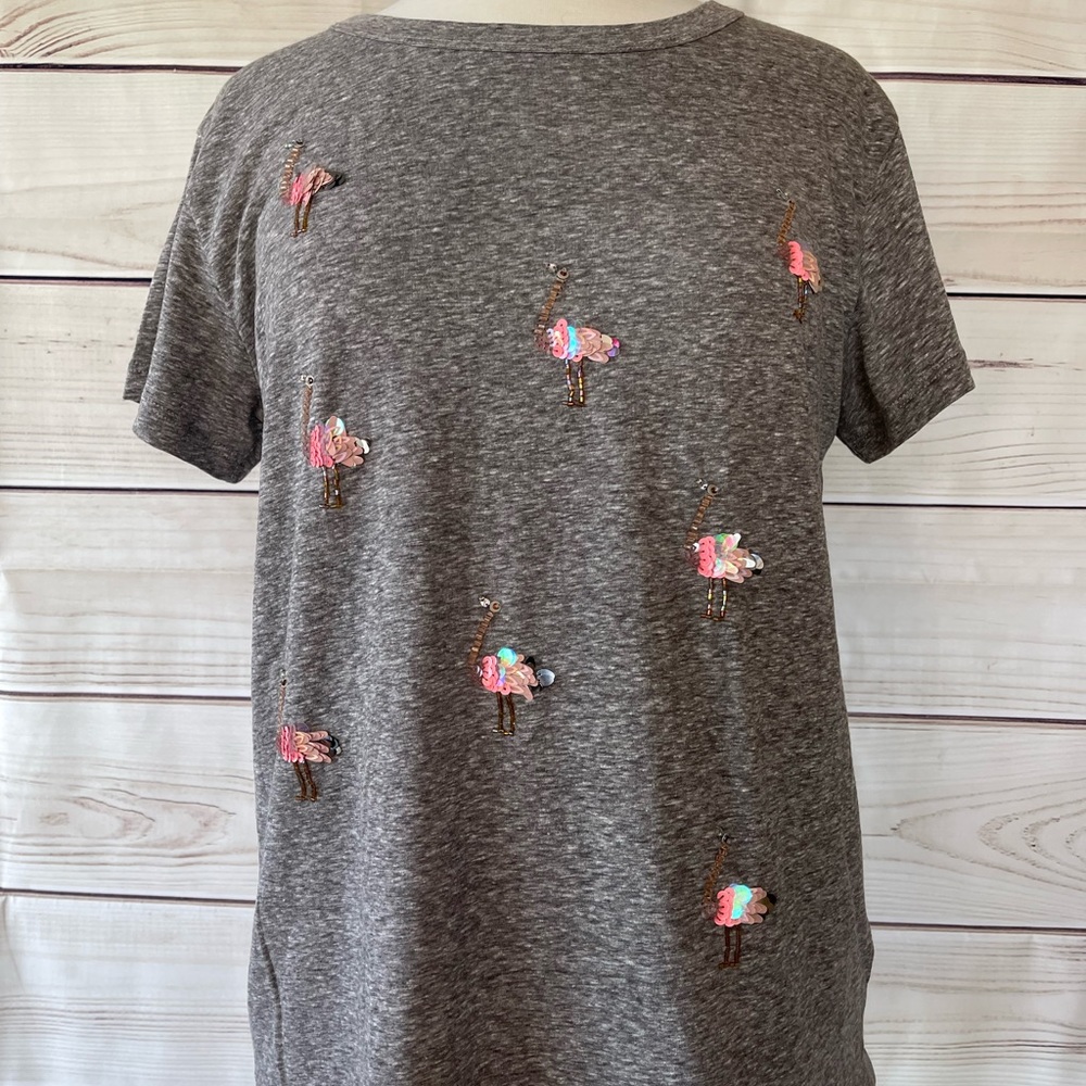 JCrew heather grey ostrich beaded t-shirt, size XL